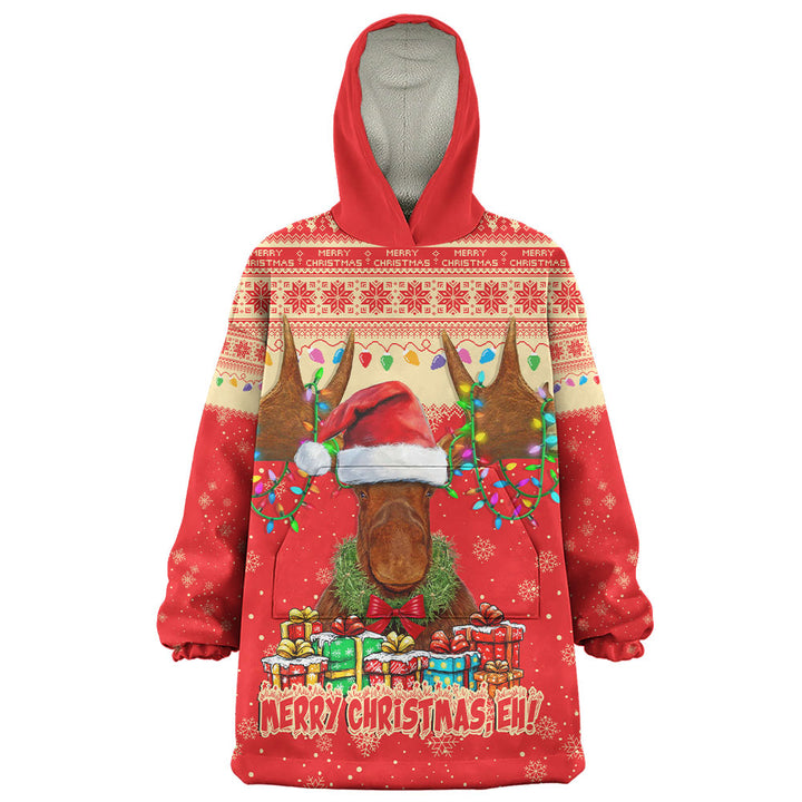 Canada Snug Hoodie Xmas Moose Lights Celebration