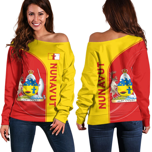 Nunavut Off Shoulder Sweatshirt Proud Provincial Heritage