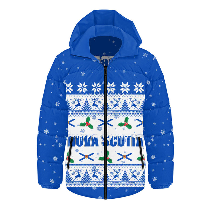 Nova Scotia Hooded Padded Jacket Christmas Knit Style Snowflake Reindeer