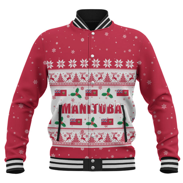 Manitoba Baseball Jacket Christmas Knit Style Snowflake Reindeer