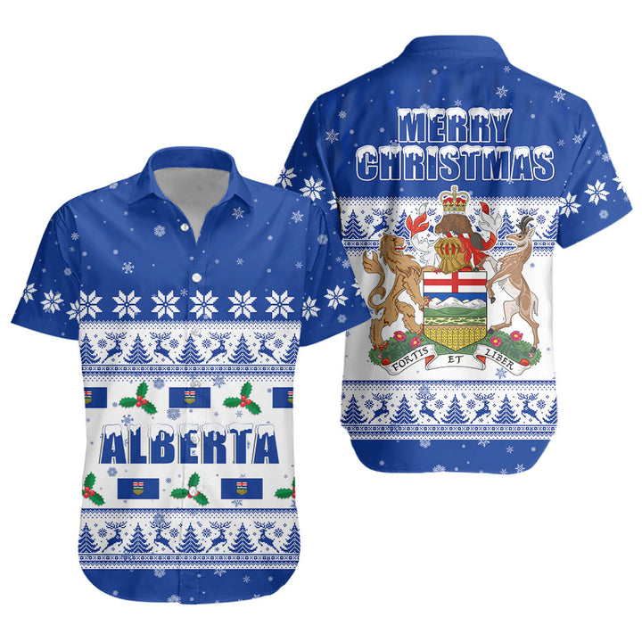 Alberta Short Sleeve Shirt Christmas Knit Style Snowflake Reindeer