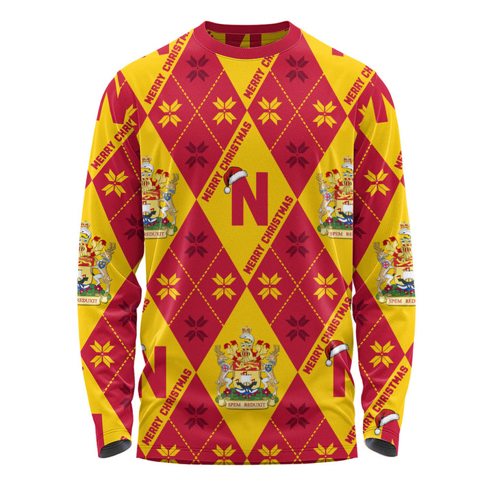 New Brunswick Long Sleeve T-Shirt Christmas Argyle Pattern With Royal Crest