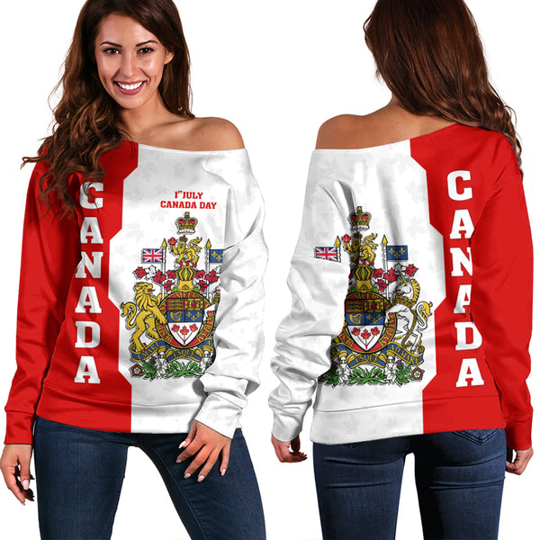 Canada Off Shoulder Sweatshirt Canada Day Heritage Coat Of Arms Edition