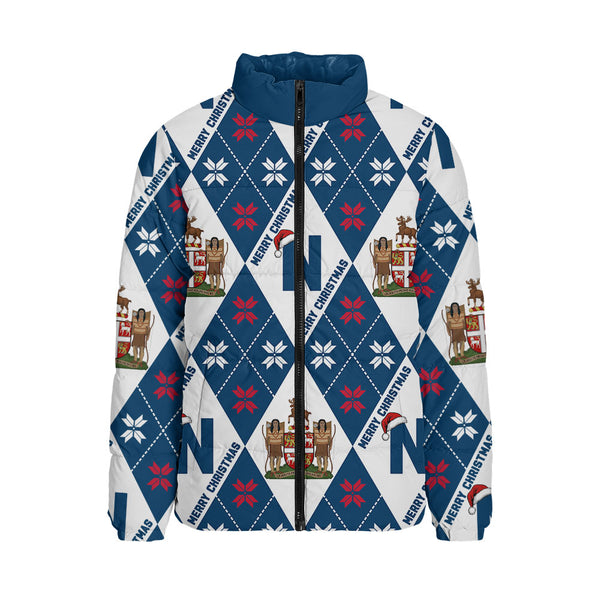 Newfoundland & Labrador Padded Jacket Christmas Argyle Pattern With Royal Crest