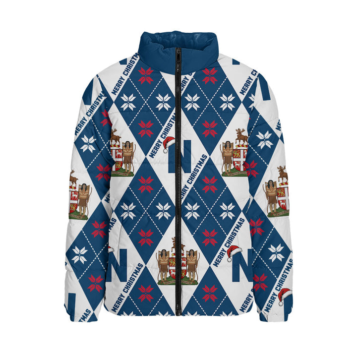 Newfoundland & Labrador Padded Jacket Christmas Argyle Pattern With Royal Crest