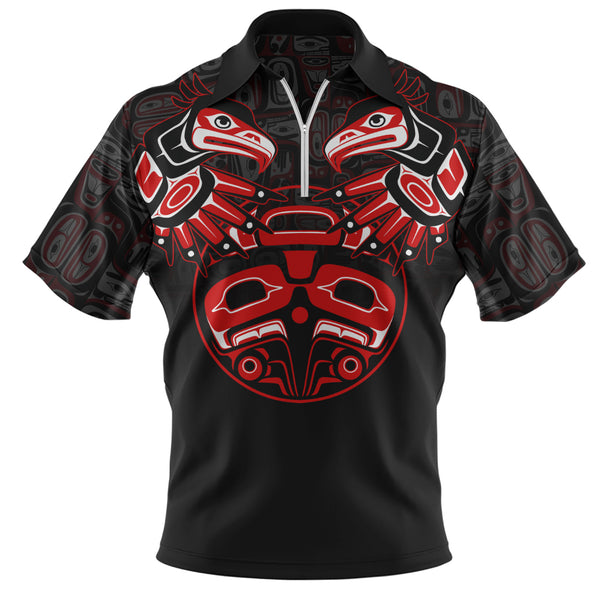 Canada Zip Polo Shirt Haida Twin Ravens