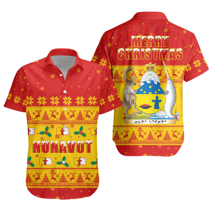 Nunavut Short Sleeve Shirt Christmas Knit Style Snowflake Reindeer