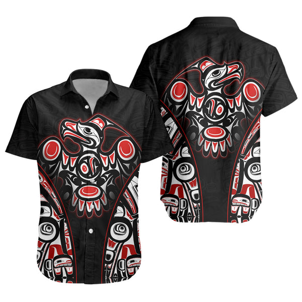 Canada Short Sleeve Shirt Thunderbird Totem Legacy Black And Red Power