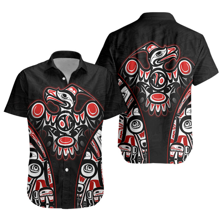 Canada Short Sleeve Shirt Thunderbird Totem Legacy Black And Red Power