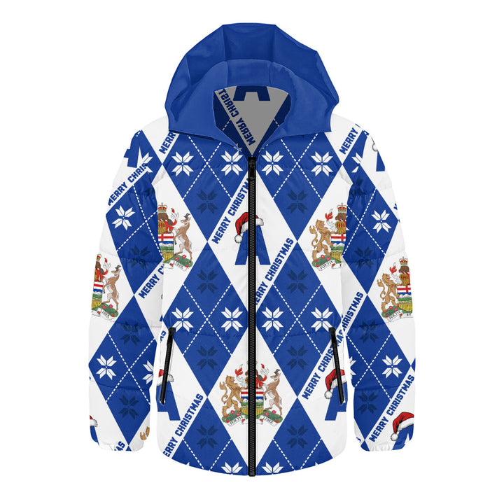 Alberta Hooded Padded Jacket Christmas Argyle Pattern With Royal Crest