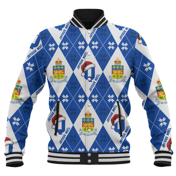 Quebec Baseball Jacket Christmas Argyle Pattern With Royal Crest