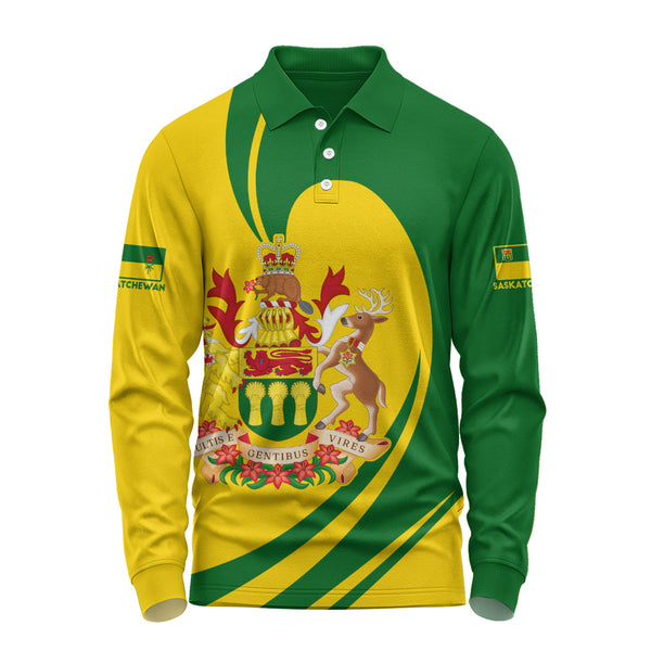 Saskatchewan Long Sleeve Polo Shirt Legacy Of The Noble Spirit