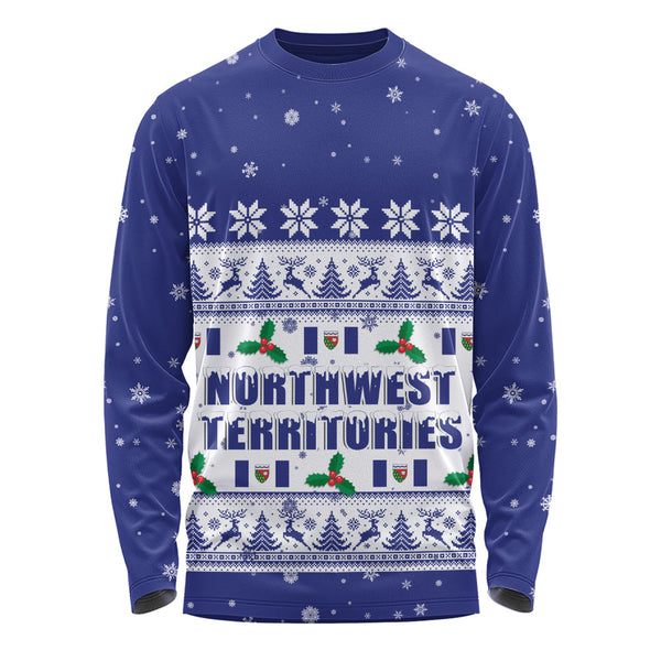 Northwest Territories Long Sleeve T-Shirt Christmas Knit Style Snowflake Reindeer