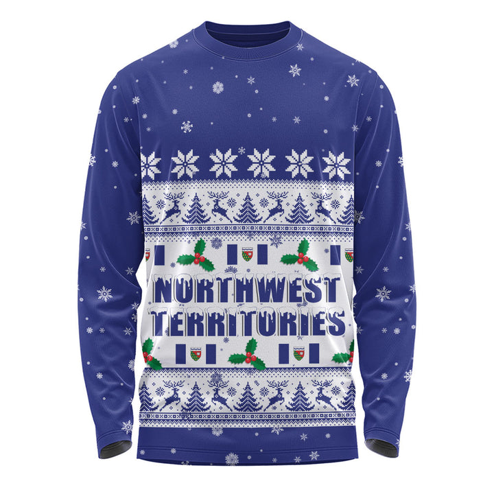 Northwest Territories Long Sleeve T-Shirt Christmas Knit Style Snowflake Reindeer