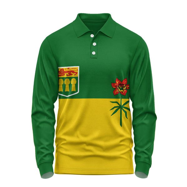 Saskatchewan Long Sleeve Polo Shirt Flag Minimalist Pride Style