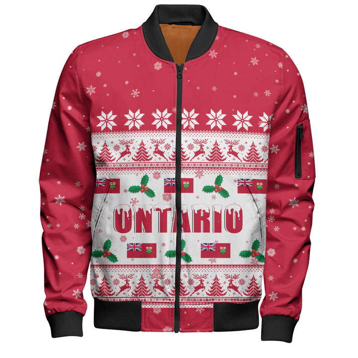 Ontario Bomber Jacket Christmas Knit Style Snowflake Reindeer