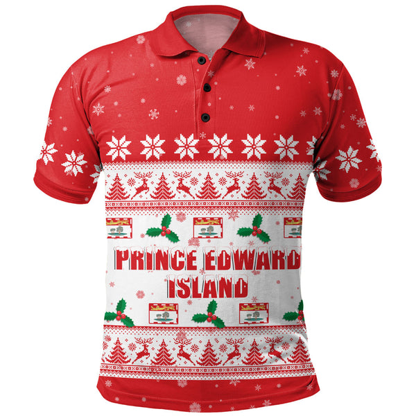 Prince Edward Island Polo Shirt Christmas Knit Style Snowflake Reindeer