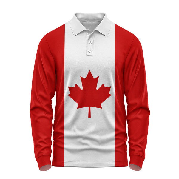 Canada Long Sleeve Polo Shirt Flag Minimalist Pride Style