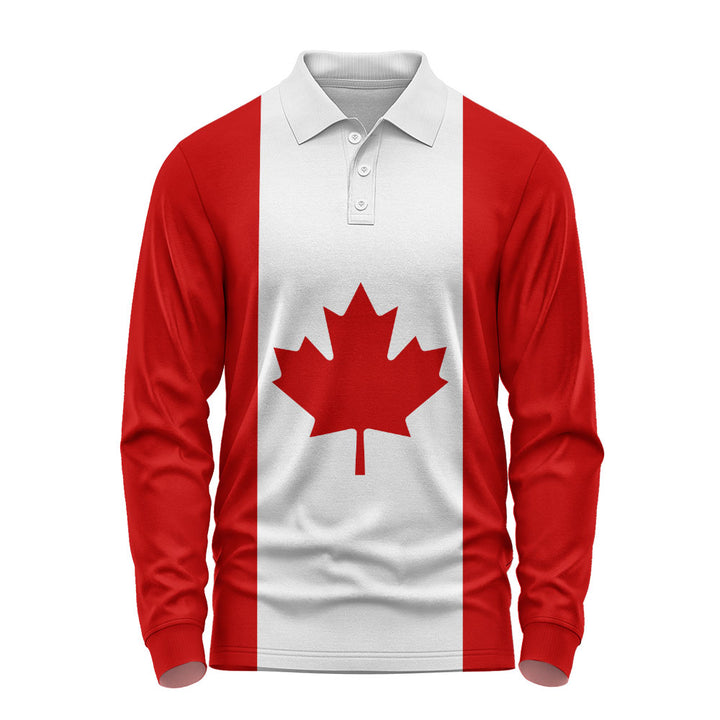 Canada Long Sleeve Polo Shirt Flag Minimalist Pride Style