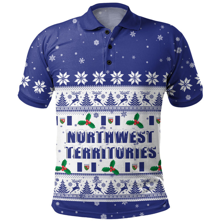 Northwest Territories Polo Shirt Christmas Knit Style Snowflake Reindeer