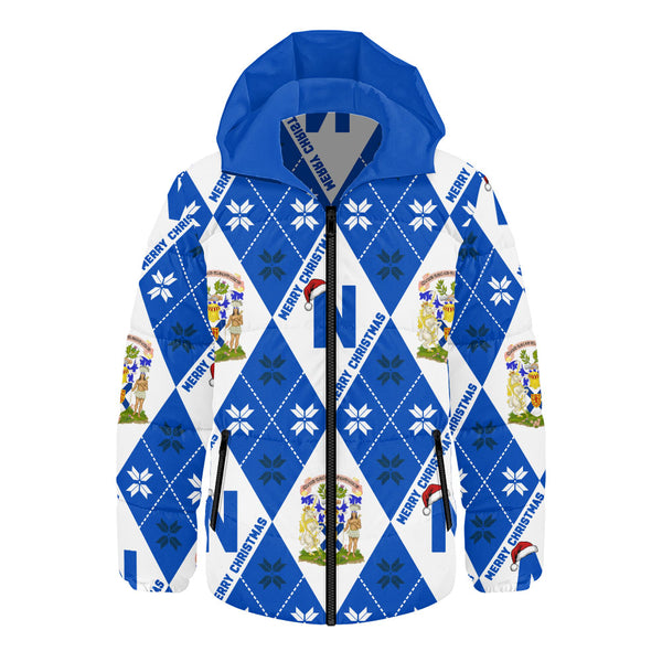 Nova Scotia Hooded Padded Jacket Christmas Argyle Pattern With Royal Crest