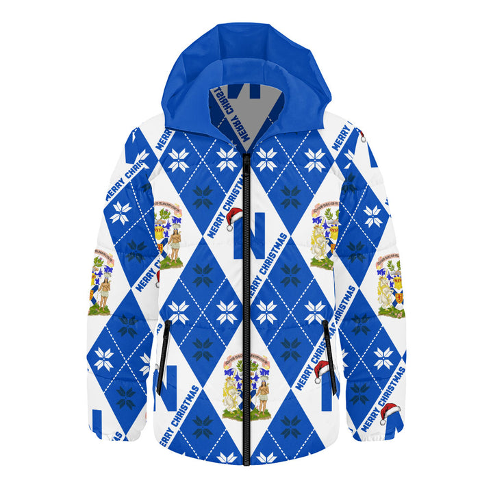 Nova Scotia Hooded Padded Jacket Christmas Argyle Pattern With Royal Crest