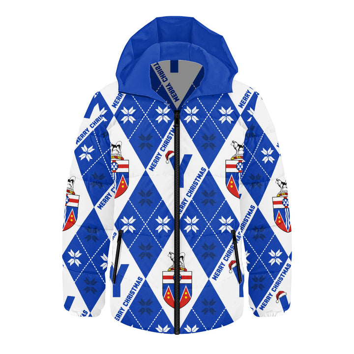 Yukon Hooded Padded Jacket Christmas Argyle Pattern With Royal Crest