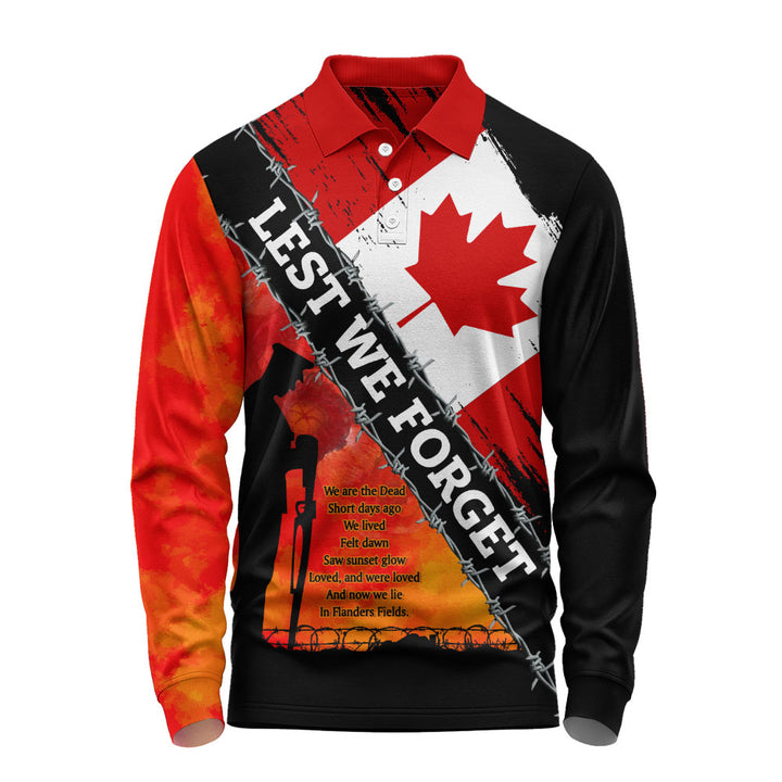 Canada Long Sleeve Polo Shirt Lest We Forget Canada Remembrance Day Poppy Pride
