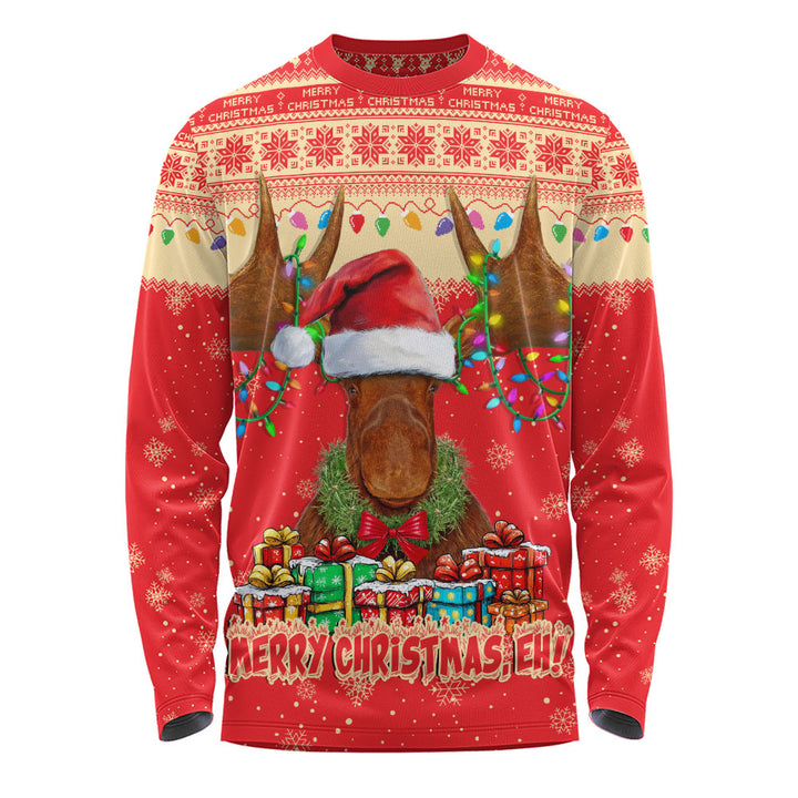 Canada Long Sleeve T-Shirt Xmas Moose Lights Celebration