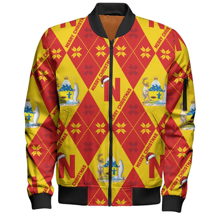 Nunavut Bomber Jacket Christmas Argyle Pattern With Royal Crest
