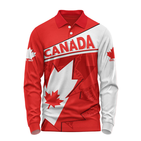 Canada Long Sleeve Polo Shirt Maple Pride Bold Edition