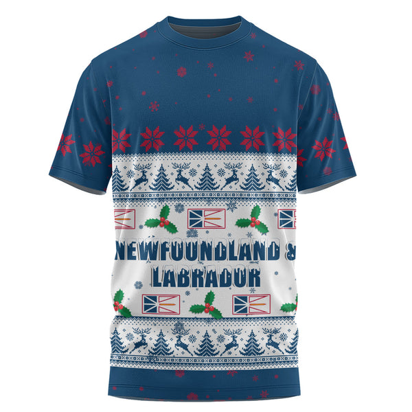 Newfoundland & Labrador T-Shirt Christmas Knit Style Snowflake Reindeer