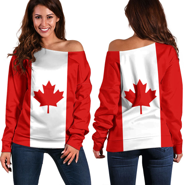 Canada Off Shoulder Sweatshirt Flag Minimalist Pride Style