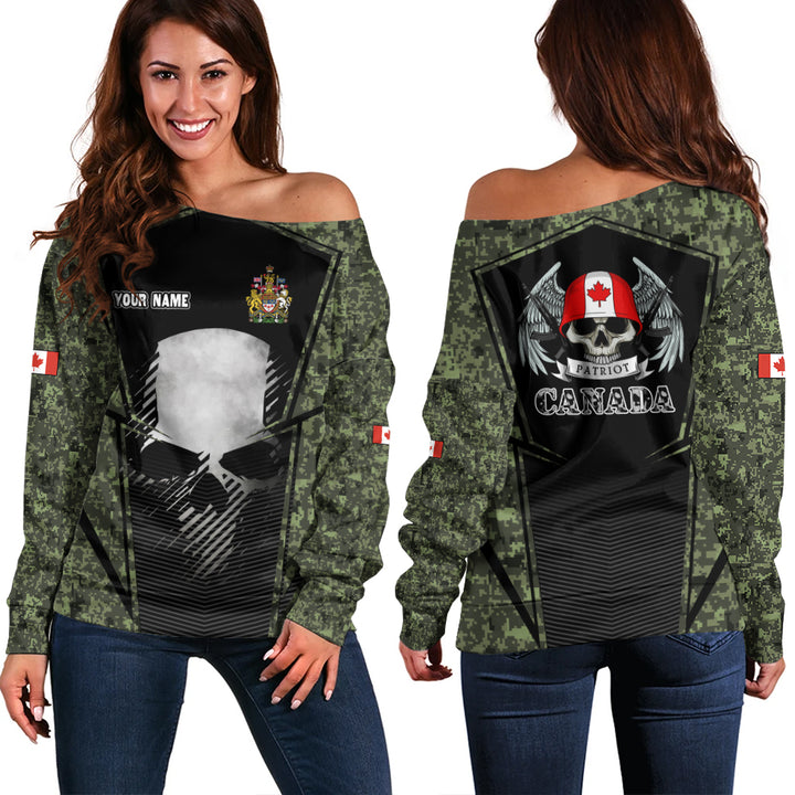 Canada Off Shoulder Sweatshirt Canada Military Skull Honor Camo Edition