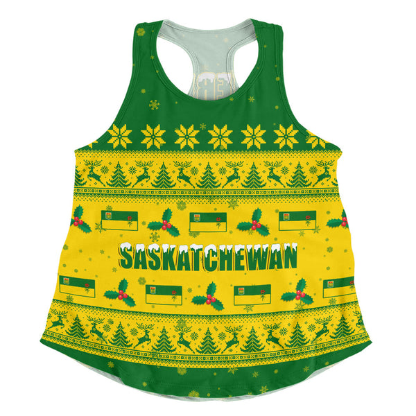 Saskatchewan Women Tank Christmas Knit Style Snowflake Reindeer