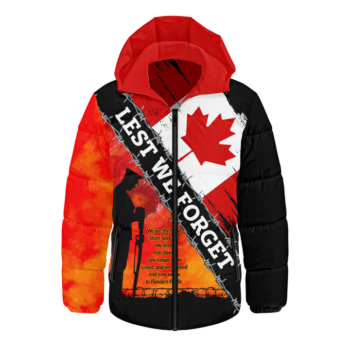 Canada Hooded Padded Jacket Lest We Forget Canada Remembrance Day Poppy Pride