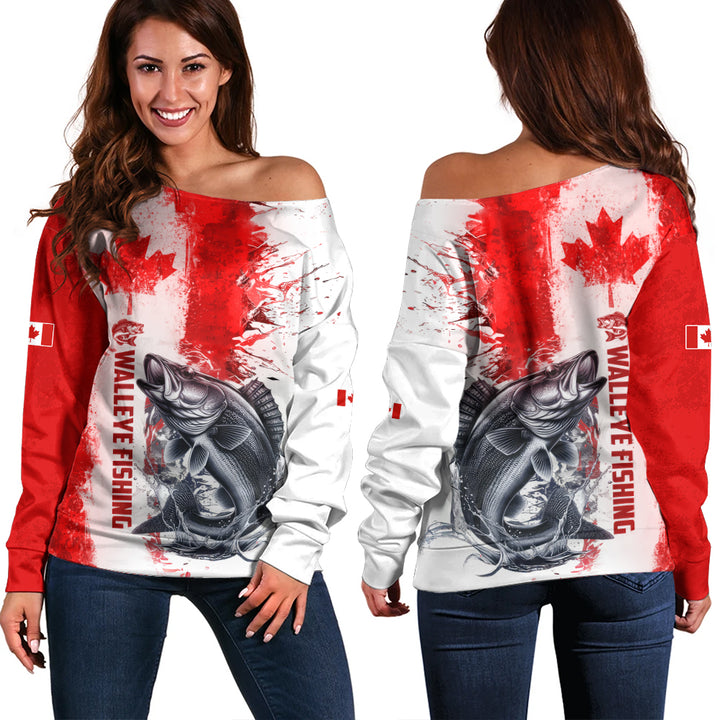 Canada Off Shoulder Sweatshirt Canada Maple Hook And Splash