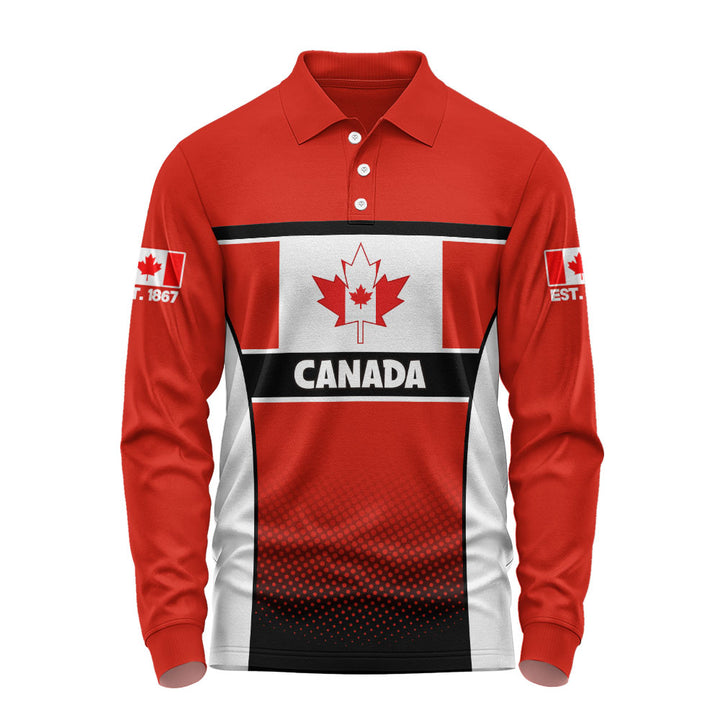 Canada Long Sleeve Polo Shirt Canadian Flag Heritage