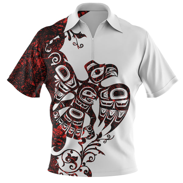 Canada Zip Polo Shirt Red Sky Flight Haida Edition