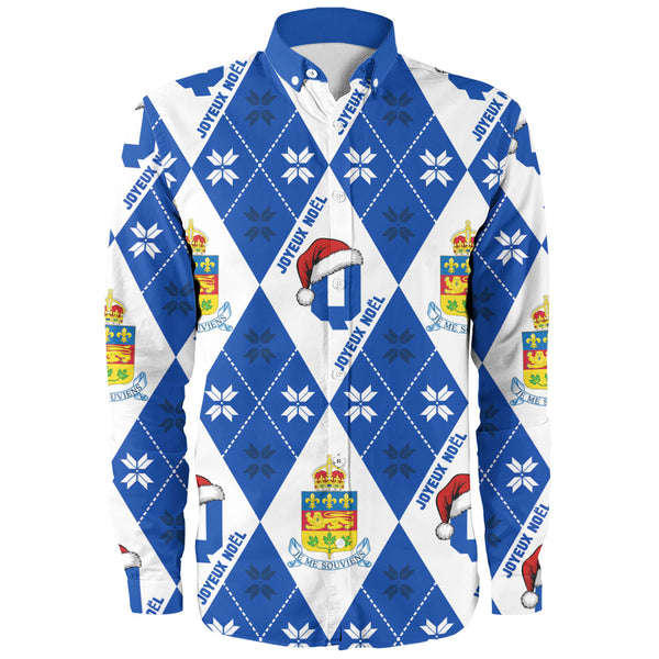 Quebec Long Sleeve Shirt Christmas Argyle Pattern With Royal Crest