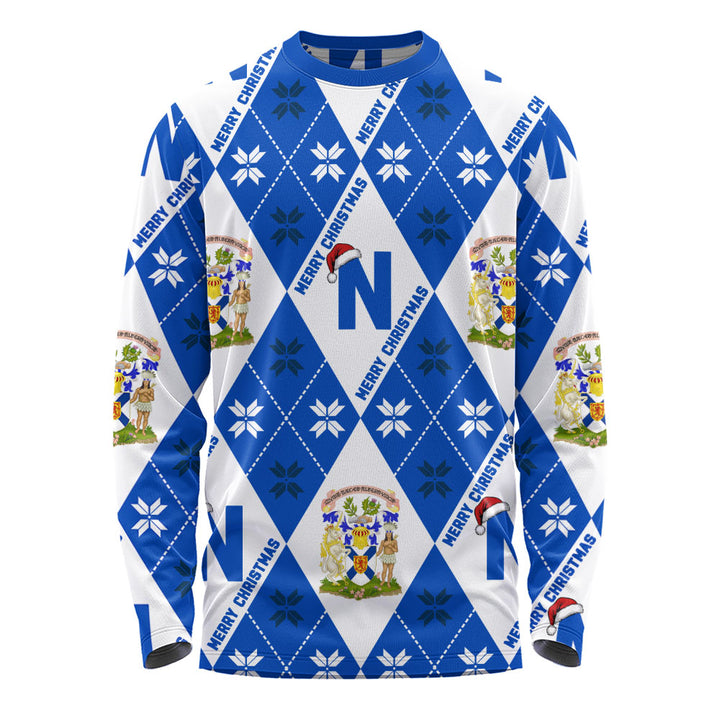 Nova Scotia Long Sleeve T-Shirt Christmas Argyle Pattern With Royal Crest
