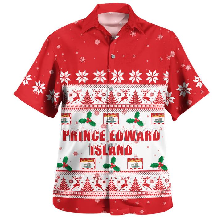 Prince Edward Island Bowling Shirt Christmas Knit Style Snowflake Reindeer