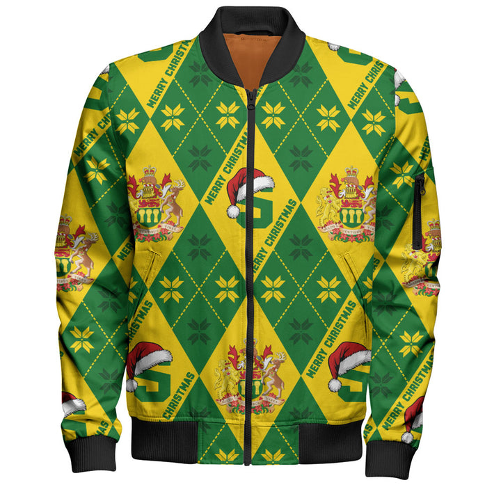 Saskatchewan Bomber Jacket Christmas Argyle Pattern With Royal Crest