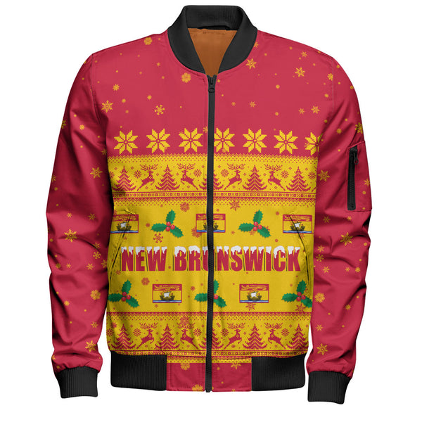 New Brunswick Bomber Jacket Christmas Knit Style Snowflake Reindeer