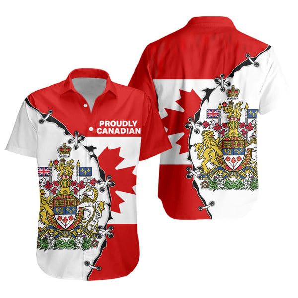Canada Short Sleeve Shirt Coat Of Arms Unity Zipper Style
