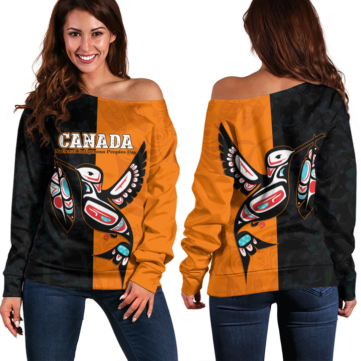 Canada Off Shoulder Sweatshirt Spirit Bird National Day Tribute