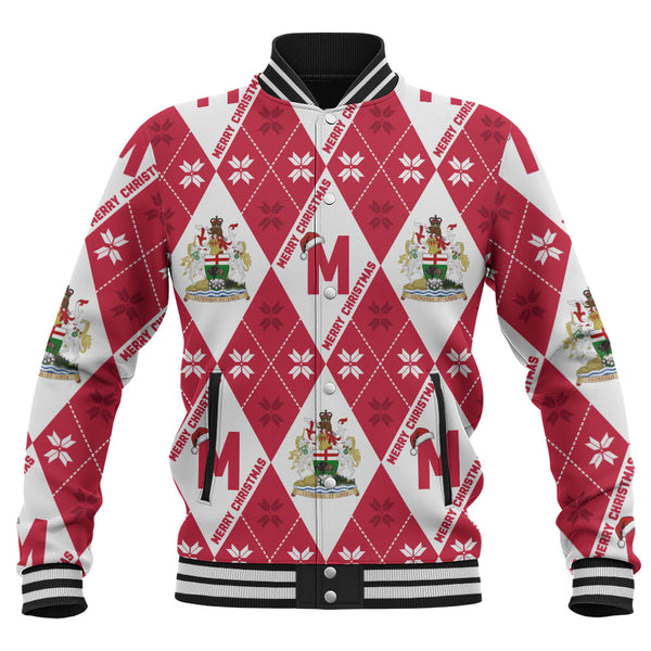Manitoba Baseball Jacket Christmas Argyle Pattern With Royal Crest