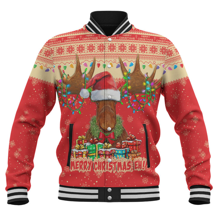 Canada Baseball Jacket Xmas Moose Lights Celebration