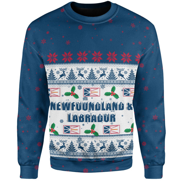 Newfoundland & Labrador Sweatshirt Christmas Knit Style Snowflake Reindeer