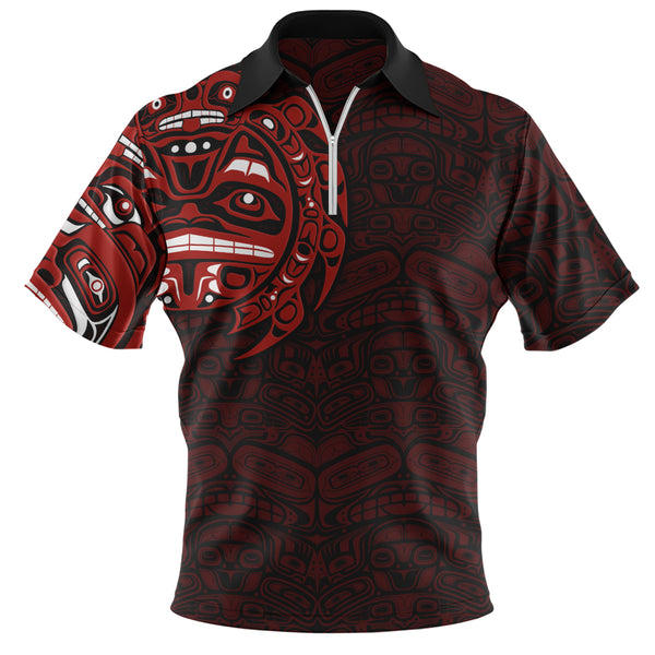 Canada Zip Polo Shirt Red Wisdom Haida Edition